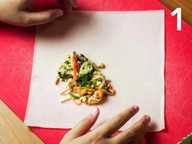 Isi popiah pada helaian kulit popiah. Isi popiah pada helaian kulit popiah.