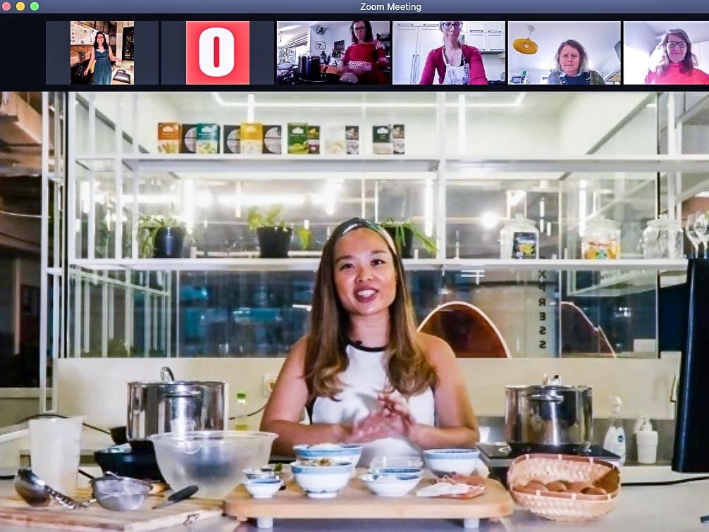 A screenshot of a Zoom cooking class. In the main frame is Theri Burhan.