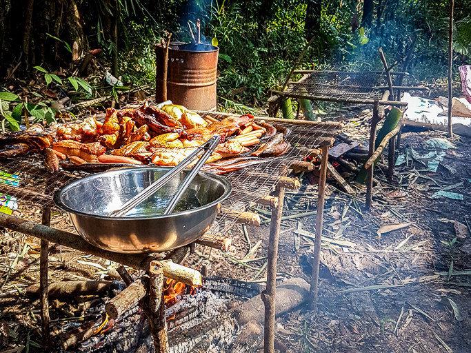 A kampung barbecue in Bau with a makeshift bamboo barbecue grill. Photo: Maynard Keyne Langet