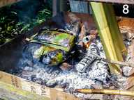 The parcel is turned over the embers The parcel is turned over the embers